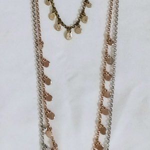 Lucky Brand Copper, Silver and Gold Tone Metal 3 Tiered Necklace